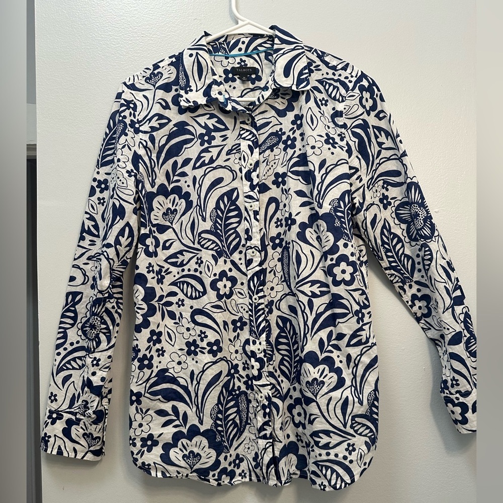 Talbots Blue and White Floral Blouse